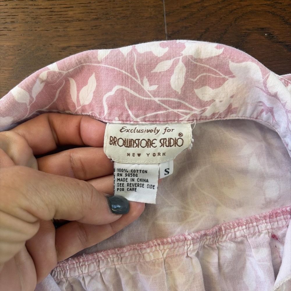 VTG Brownstone Studio Woman Dust Pink Flower Buttoned House Coat Robe Nightgown - Picture 5 of 6